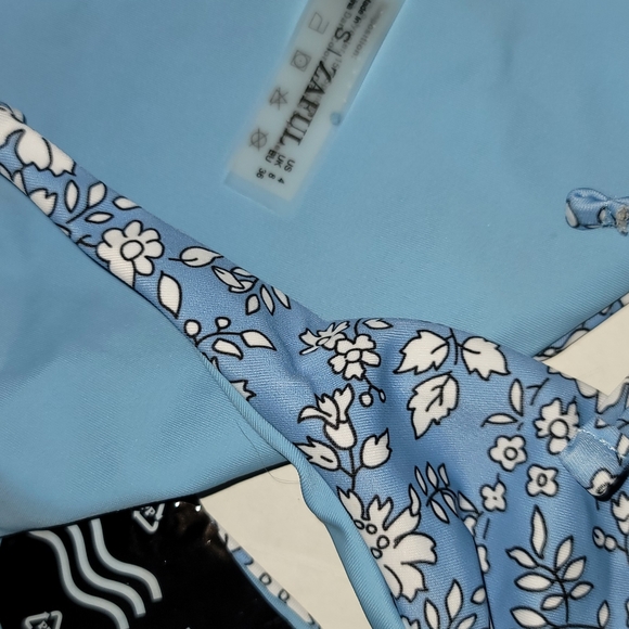 Zaful 3 pc string bikini floral blue white flowers crop top padded adjustable - Picture 8 of 13